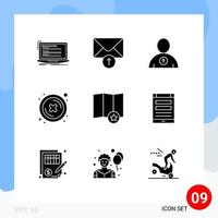 9 Thematic Vector Solid Glyphs and Editable Symbols of star map avatar button cross Editable Vector Design Elements