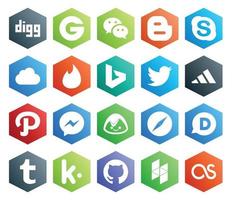 20 Social Media Icon Pack Including browser basecamp tinder messenger adidas vector