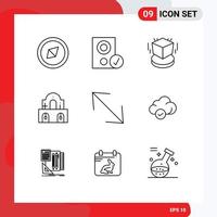 9 Universal Outlines Set for Web and Mobile Applications corner easter box church building Editable Vector Design Elements