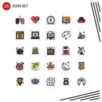 25 iconos creativos, signos y símbolos modernos de inicio de sesión, envío, dinero, carga, monitor, elementos de diseño vectorial editables vector