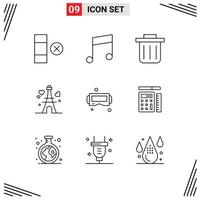 Universal Icon Symbols Group of 9 Modern Outlines of scale pen love smart glasses Editable Vector Design Elements