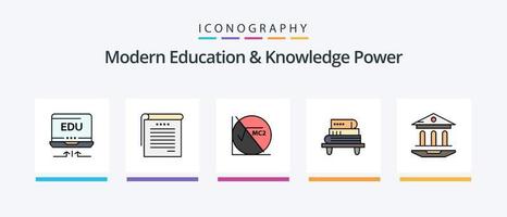 Modern Education And Knowledge Power Line Filled 5 Icon Pack Including course. tools. growth . education. learining. Creative Icons Design vector