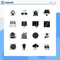 Group of 16 Solid Glyphs Signs and Symbols for vehicles more geek car fashion Editable Vector Design Elements