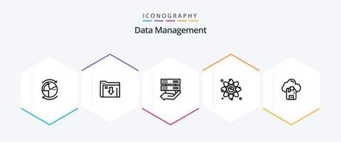 paquete de iconos de 25 líneas de gestión de datos que incluye átomo. control. carpeta compartir . datos vector