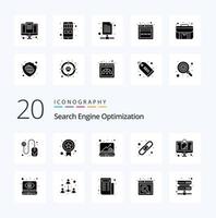 20 Seo Solid Glyph icon Pack like monitoring eye store graph shop link vector