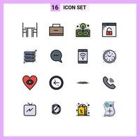 conjunto de pictogramas de 16 líneas llenas de colores planos simples de navegador de mochila escolar de Internet seguro que devuelve elementos de diseño de vectores creativos editables