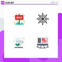 Pack of 4 Modern Flat Icons Signs and Symbols for Web Print Media such as banner herbal tea sale board marine computer Editable Vector Design Elements