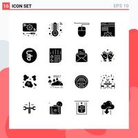 Modern Set of 16 Solid Glyphs Pictograph of data money mouse coin web brower Editable Vector Design Elements