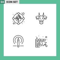 4 Universal Line Signs Symbols of circle learining marketing bull education Editable Vector Design Elements