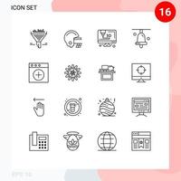 Mobile Interface Outline Set of 16 Pictograms of setting experiment computer new app Editable Vector Design Elements