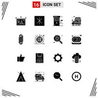 User Interface Pack of 16 Basic Solid Glyphs of double truck energy shop station Editable Vector Design Elements