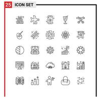 Line Pack of 25 Universal Symbols of modern business bluetooth juice beach Editable Vector Design Elements