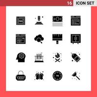 Set of 16 Vector Solid Glyphs on Grid for browser website ecommerce web internet Editable Vector Design Elements