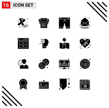 16 User Interface Solid Glyph Pack of modern Signs and Symbols of interface messages pants inbox letter Editable Vector Design Elements
