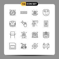 Pack of 16 Modern Outlines Signs and Symbols for Web Print Media such as store online investment mask emotion Editable Vector Design Elements