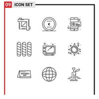 Set of 9 Modern UI Icons Symbols Signs for tablet pen coin loaf bread Editable Vector Design Elements