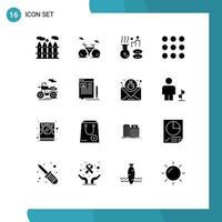 User Interface Pack of 16 Basic Solid Glyphs of edit blog treatment transport motor Editable Vector Design Elements