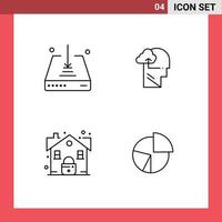 Set of 4 Modern UI Icons Symbols Signs for arrow lock save mind security Editable Vector Design Elements