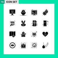Set of 16 Modern UI Icons Symbols Signs for holding cash seo watch gear Editable Vector Design Elements
