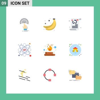 conjunto de 9 iconos modernos de la interfaz de usuario signos de símbolos para la codificación de fogatas guía del átomo del blog elementos de diseño vectorial editables vector