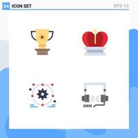 User Interface Pack of 4 Basic Flat Icons of trophy development achievement king setting Editable Vector Design Elements