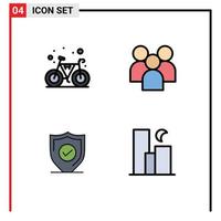 Pack of 4 Modern Filledline Flat Colors Signs and Symbols for Web Print Media such as bicycle confirm gym management security Editable Vector Design Elements