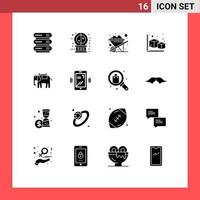 Editable Vector Line Pack of 16 Simple Solid Glyphs of elephant africa construction object cube Editable Vector Design Elements