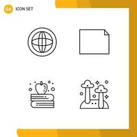 Mobile Interface Line Set of 4 Pictograms of center apple on book help file food Editable Vector Design Elements
