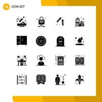 Mobile Interface Solid Glyph Set of 16 Pictograms of home real estate fireworks building home Editable Vector Design Elements