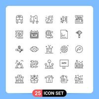 25 Universal Lines Set for Web and Mobile Applications connection speaker vacuum megaphone play Editable Vector Design Elements