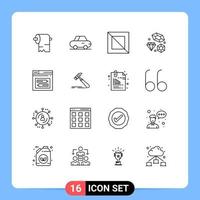 conjunto de 16 iconos modernos de la interfaz de usuario signos de símbolos para el sitio web de martillo elementos de diseño de vector editables de internet de diamante web