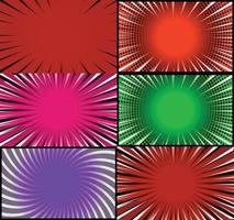 Comic book colorful frames background with halftone rays radial and dotted effects pop art style vector