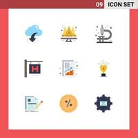 Set of 9 Modern UI Icons Symbols Signs for increase analysis queen vacation hotel sign Editable Vector Design Elements