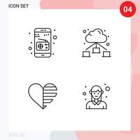 User Interface Pack of 4 Basic Filledline Flat Colors of communication lines web heart avatar Editable Vector Design Elements