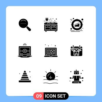 Group of 9 Solid Glyphs Signs and Symbols for digital graphic cross target computing strategy Editable Vector Design Elements