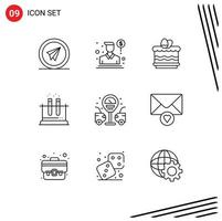 9 User Interface Outline Pack of modern Signs and Symbols of city tube salesman test egg Editable Vector Design Elements