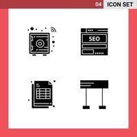 Pictogram Set of 4 Simple Solid Glyphs of smart tech safe box data cheaque Editable Vector Design Elements