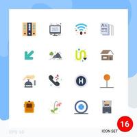 Pack of 16 Modern Flat Colors Signs and Symbols for Web Print Media such as down search plan job document Editable Pack of Creative Vector Design Elements