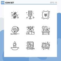 Group of 9 Modern Outlines Set for thinking head home creativity food Editable Vector Design Elements