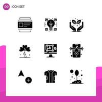 Set of 9 Modern UI Icons Symbols Signs for designing tool computer protect plant ireland Editable Vector Design Elements