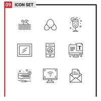 9 Universal Outlines Set for Web and Mobile Applications warning notification clothes mirror party Editable Vector Design Elements