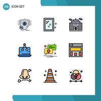 conjunto de 9 iconos de ui modernos símbolos signos para medición de ubicación lavado marketing elementos de diseño de vectores editables cruzados