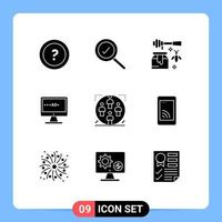 Set of 9 Commercial Solid Glyphs pack for user screen bee television tv Editable Vector Design Elements