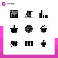 Universal Icon Symbols Group of 9 Modern Solid Glyphs of microorganisms biology connection picnic food Editable Vector Design Elements