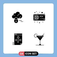 Pictogram Set of 4 Simple Solid Glyphs of cloud secure computer radiator key Editable Vector Design Elements