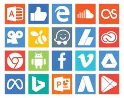 paquete de 20 iconos de redes sociales que incluye facebook chrome swarm adobe creative cloud vector