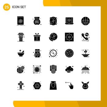 25 User Interface Solid Glyph Pack of modern Signs and Symbols of activities video play agriculture play button audio play Editable Vector Design Elements