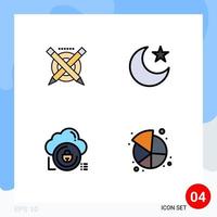 4 User Interface Filledline Flat Color Pack of modern Signs and Symbols of pencil secure line night private Editable Vector Design Elements