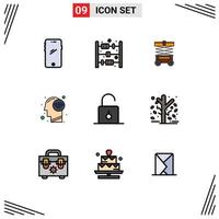 9 Creative Icons Modern Signs and Symbols of padlock wifi signal lift mind connect Editable Vector Design Elements