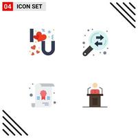 Set of 4 Commercial Flat Icons pack for heart lettering diploma you exchange speaker Editable Vector Design Elements